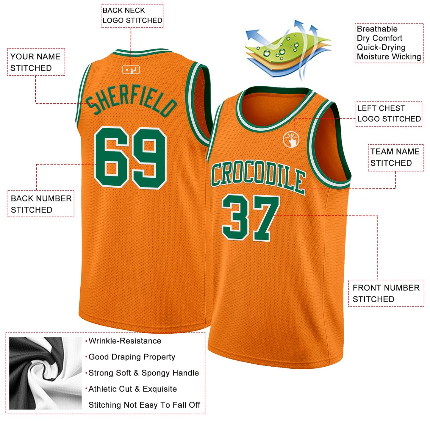 Custom Bay Orange Kelly Green-White Authentic Basketball Jersey