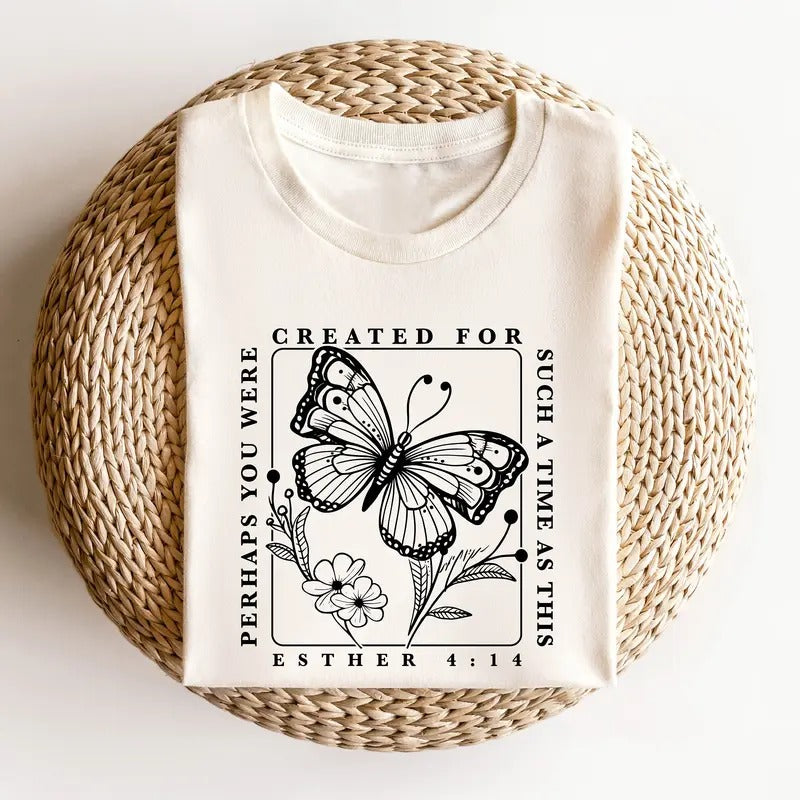 Bible Verse Shirt Esther 414 T shirt Christian Shirt Christian Gift Religion Clothing Church Shirt Religion Gift Cute Flower Shirt Cotton Menswear