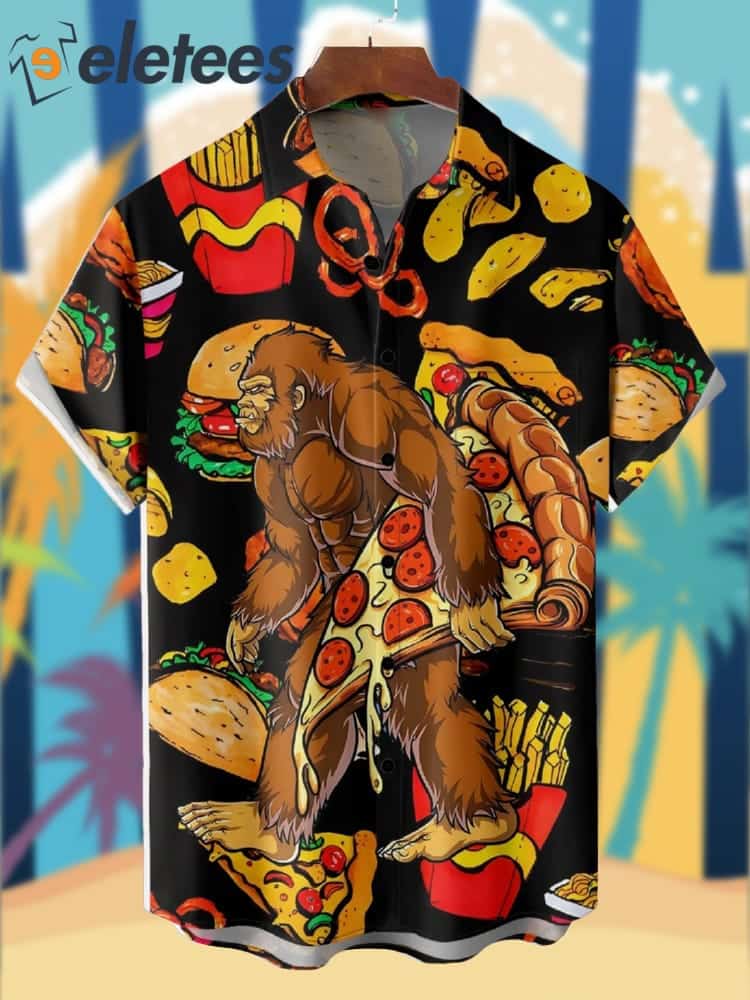 Bigfoot Holds Pizza Fastfood Breathable Wicking Hawaiian Shirt