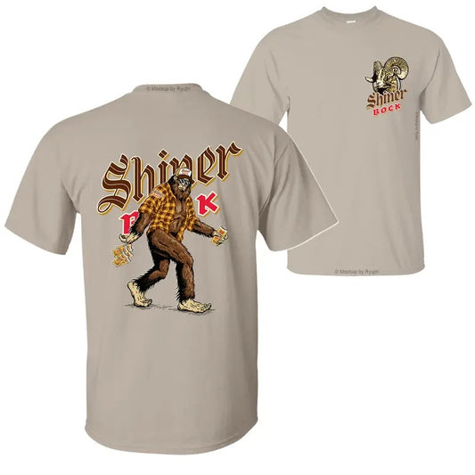 Bigfoot Shiner Bock T-Shirt Hoodie, 2 Sided Graphic Printed Unisex Classic Comfort Cotton T-Shirt Menswear Sweatshirt
