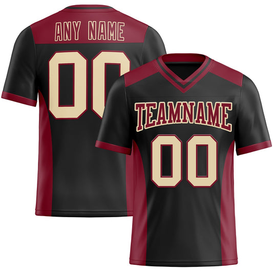 Custom Black Cream-Crimson Authentic Football Jersey