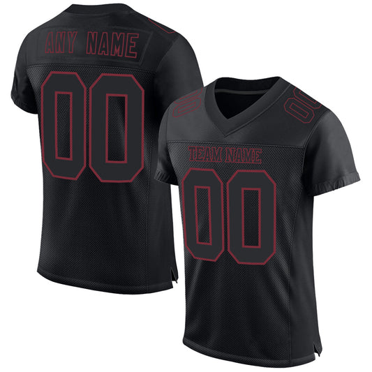 Custom Black Burgundy Mesh Authentic Football Jersey