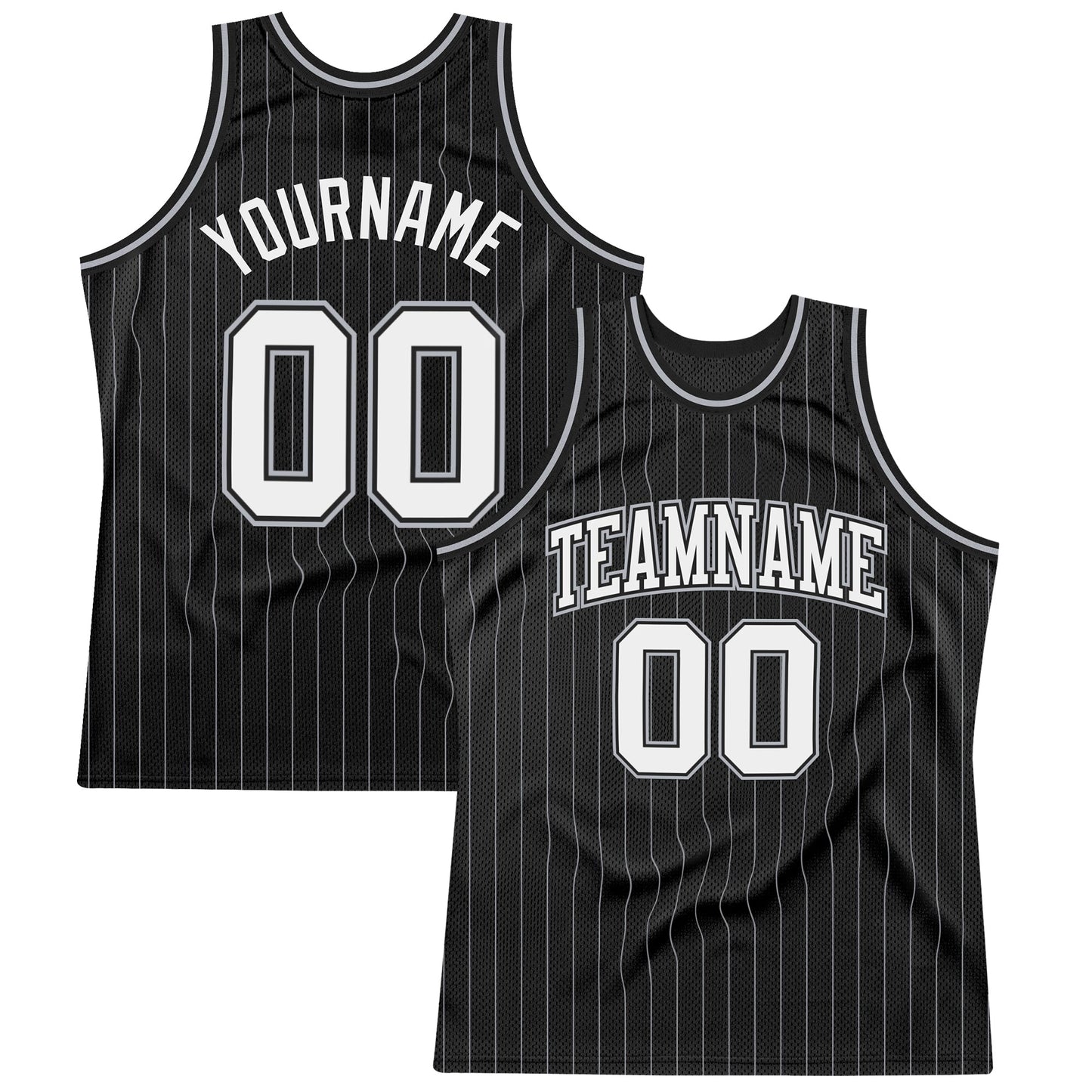 Custom Black Gray Pinstripe White Authentic Basketball Jersey