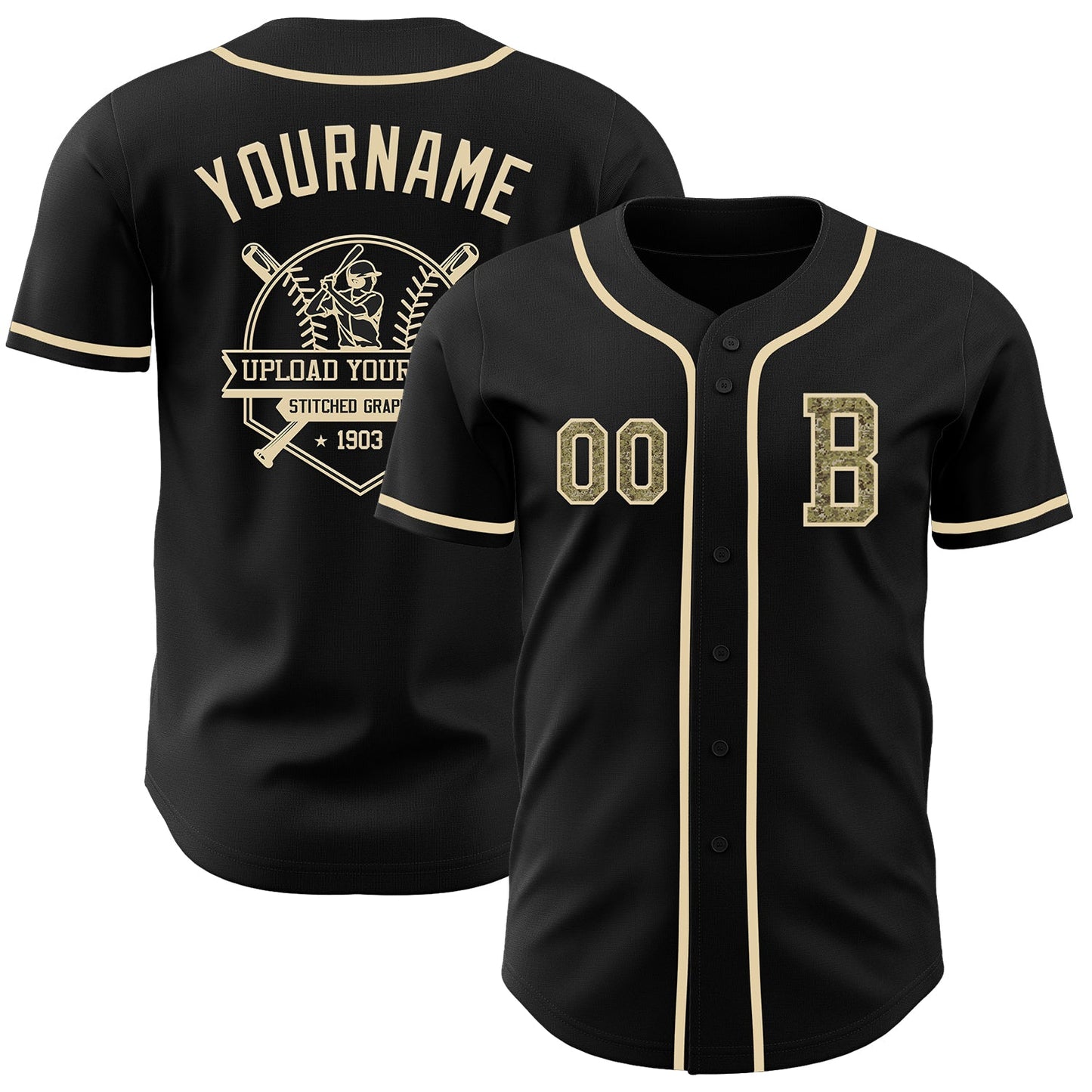 Custom Black Camo-Cream Authentic Baseball Jersey