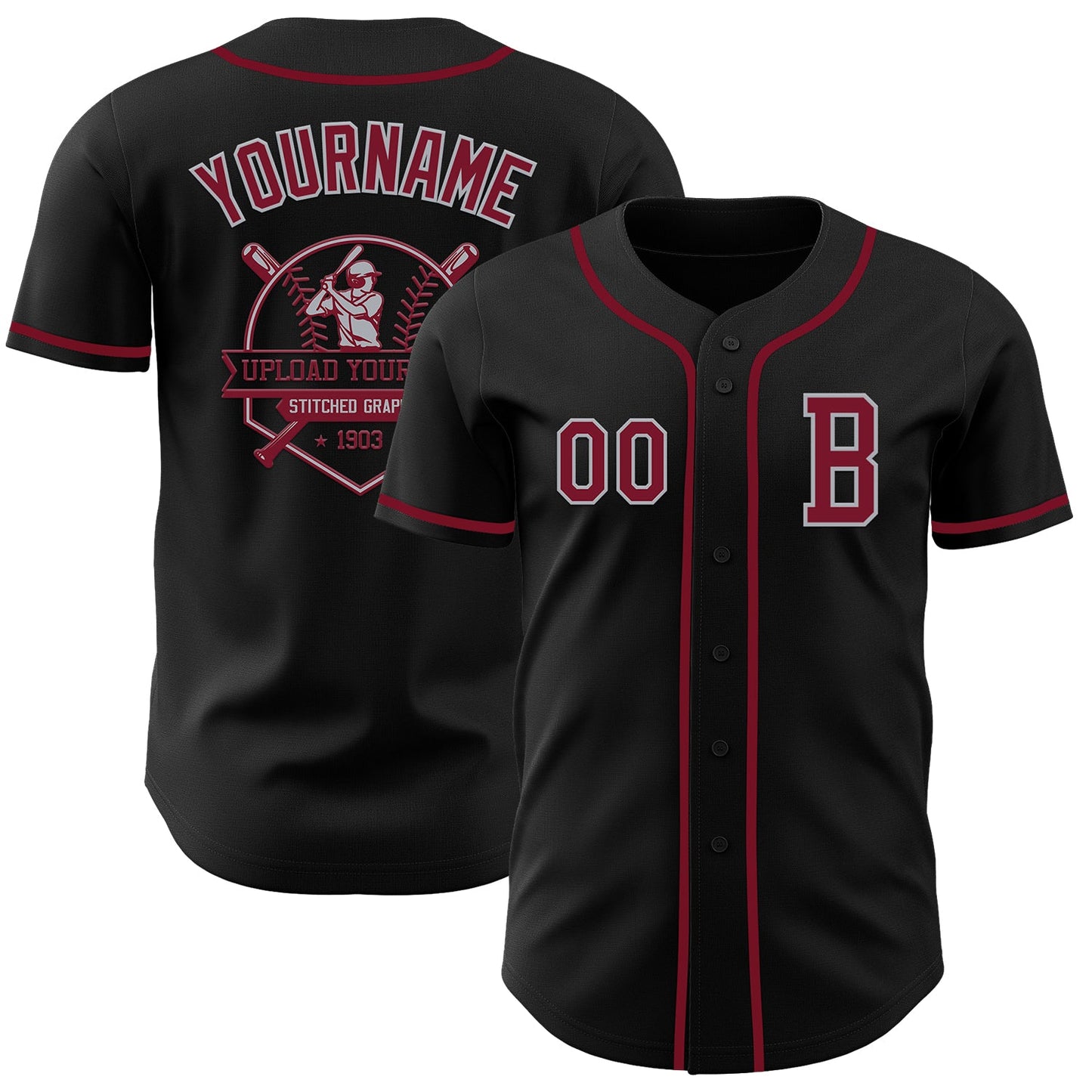 Custom Black Crimson-Gray Authentic Baseball Jersey