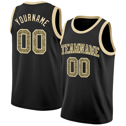 Custom Black Camo-Cream Authentic Basketball Jersey