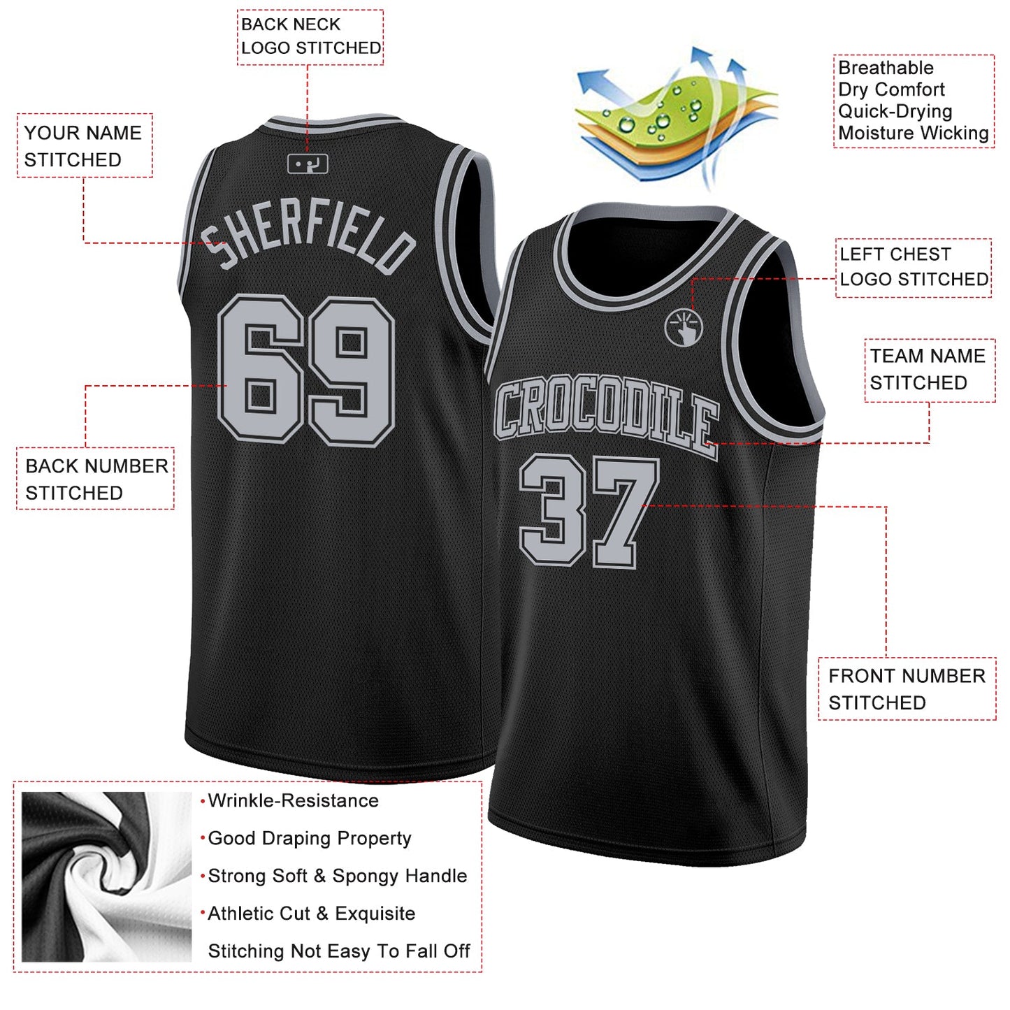 Custom Black Gray Authentic Basketball Jersey