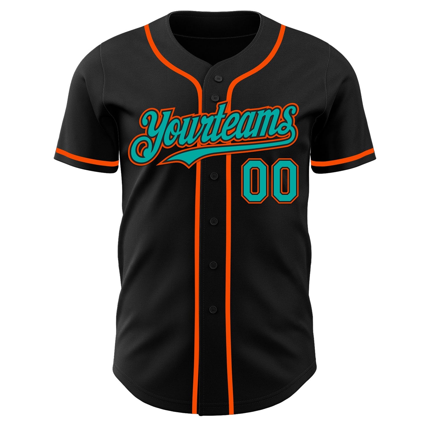 Custom Black Aqua-Orange Authentic Baseball Jersey