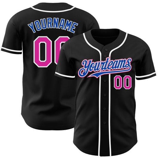 Custom Black Deep Pink Thunder Blue-White Authentic Baseball Jersey