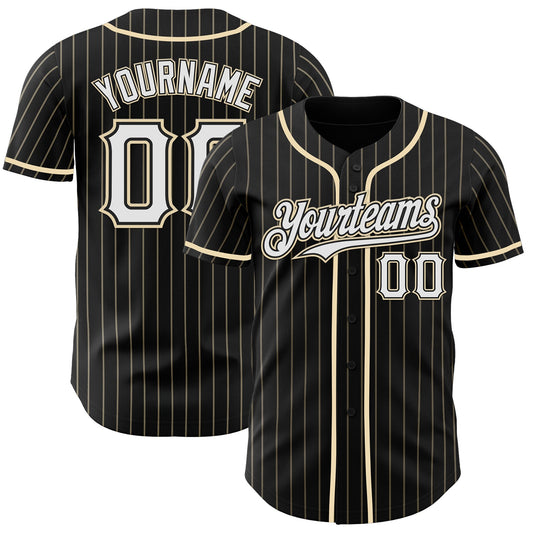 Custom Black Cream Pinstripe White Authentic Baseball Jersey