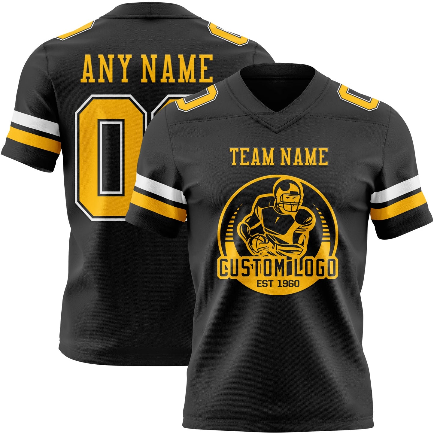 Custom Black Gold-White Authentic Football Jersey