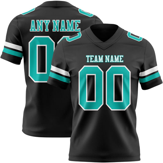 Custom Black Aqua-White Authentic Football Jersey