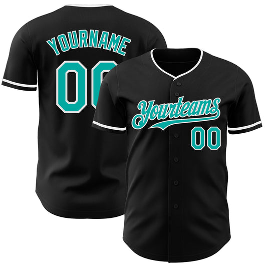 Custom Black Aqua-White Authentic Baseball Jersey