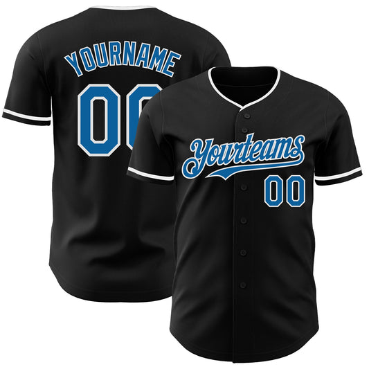 Custom Black Blue-White Authentic Baseball Jersey