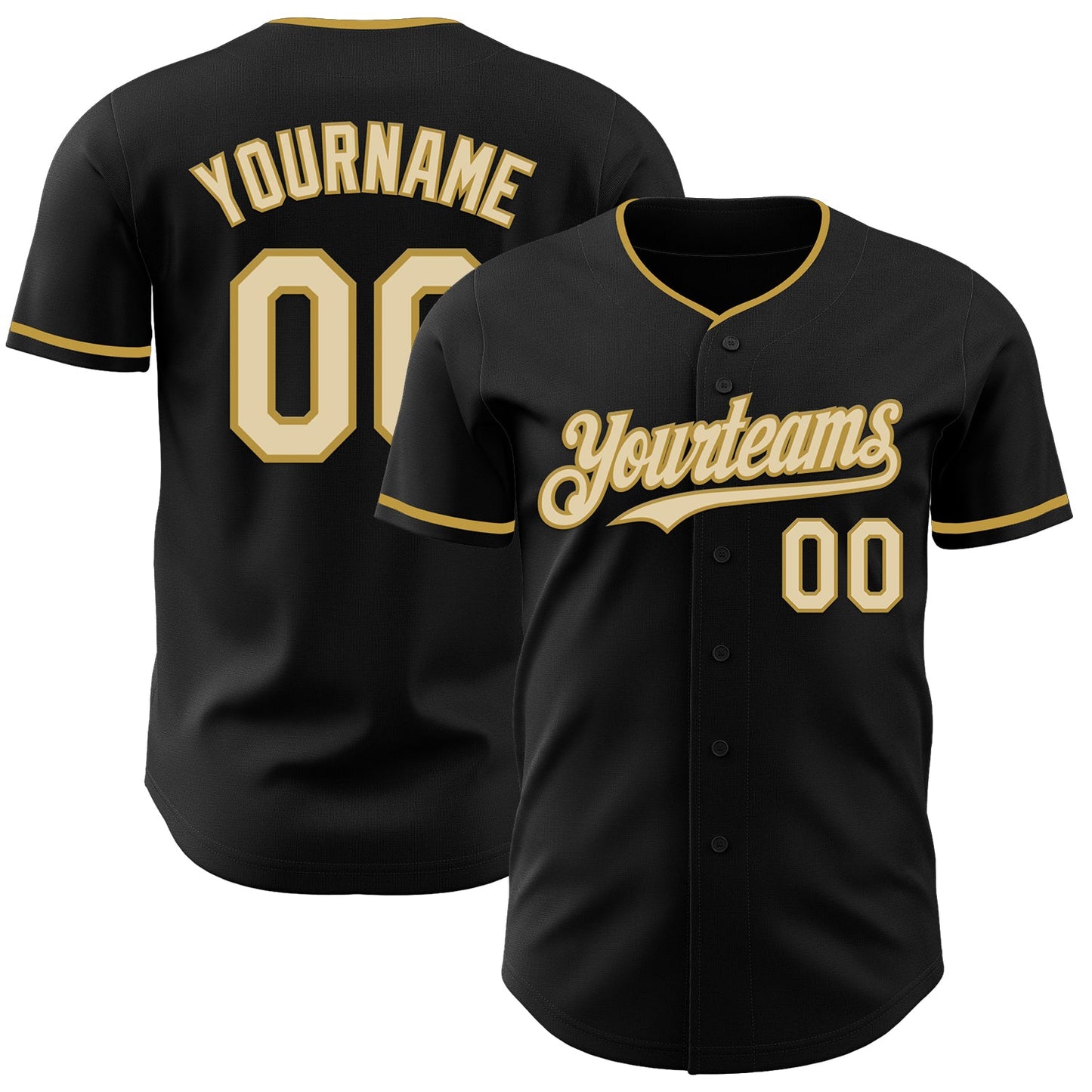 Custom Black Cream-Old Gold Authentic Baseball Jersey