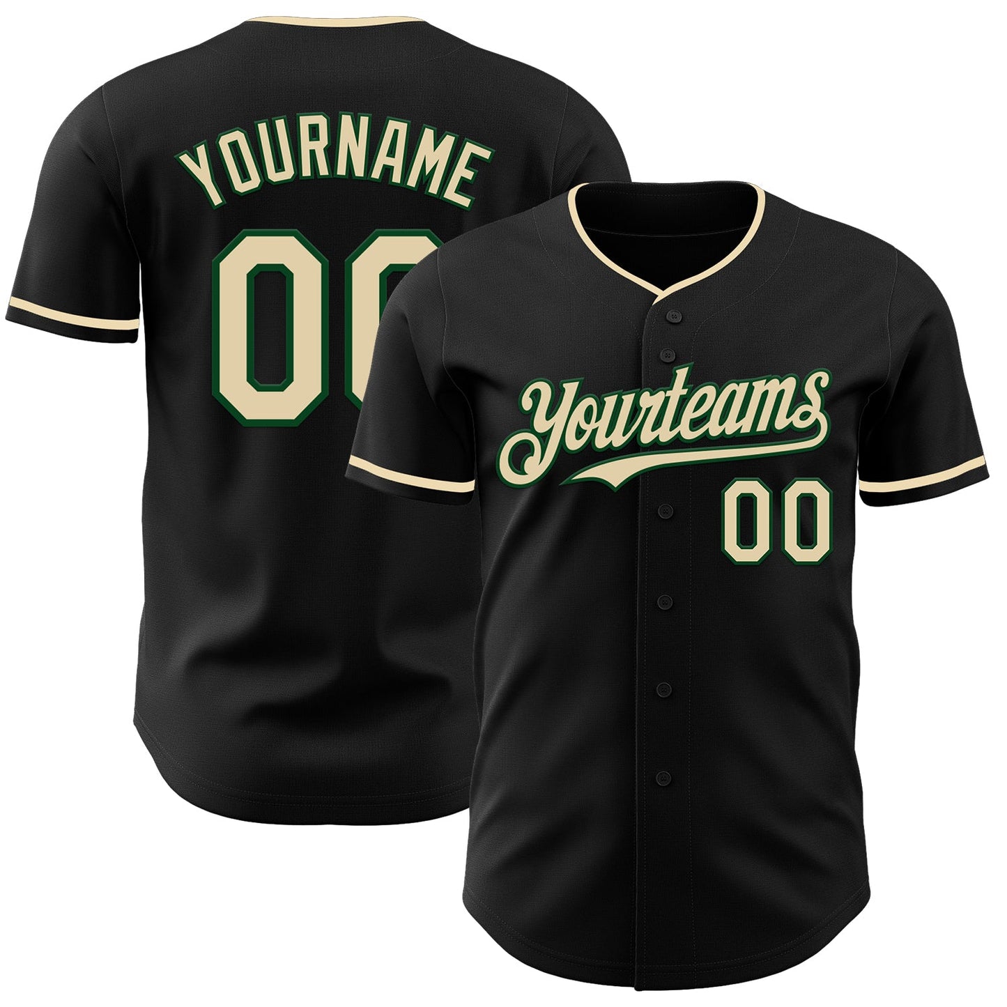 Custom Black Cream-Green Authentic Baseball Jersey