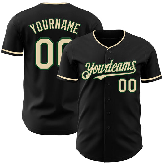 Custom Black Cream-Green Authentic Baseball Jersey