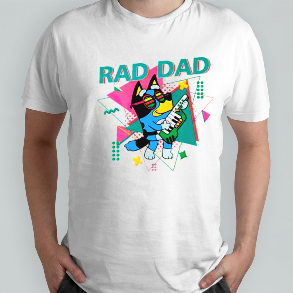 Bluey Bandit Rad Dad Guitar shirt