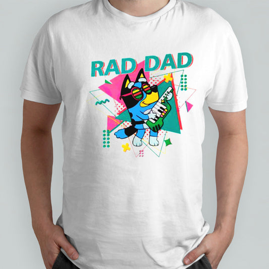 Bluey Bandit Rad Dad Guitar shirt