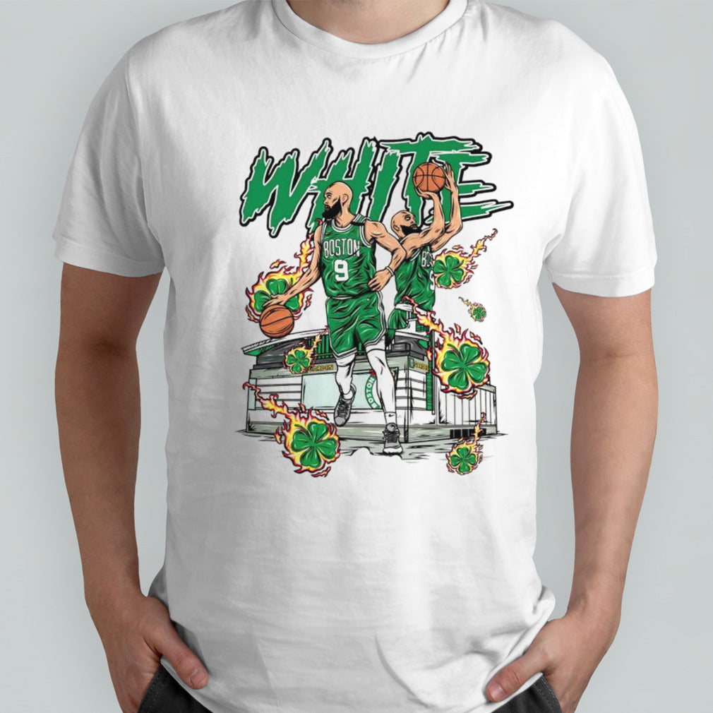 Boston Celtics White Jersey NBA Basketball Player Illustration Shirt