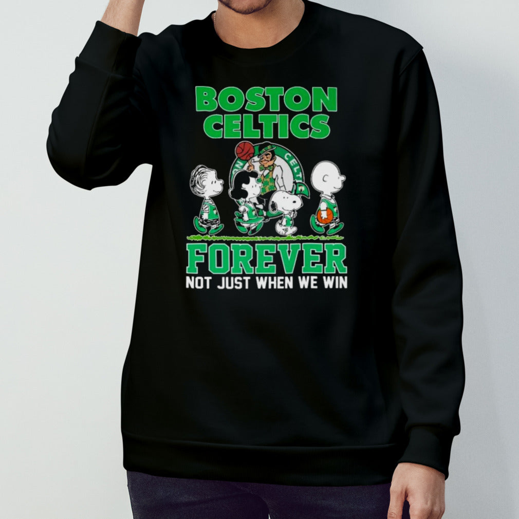 Boston Celtics X Peanuts Snoopy And Woodstock Abbey Road Forever Not Just When We Win Shirt