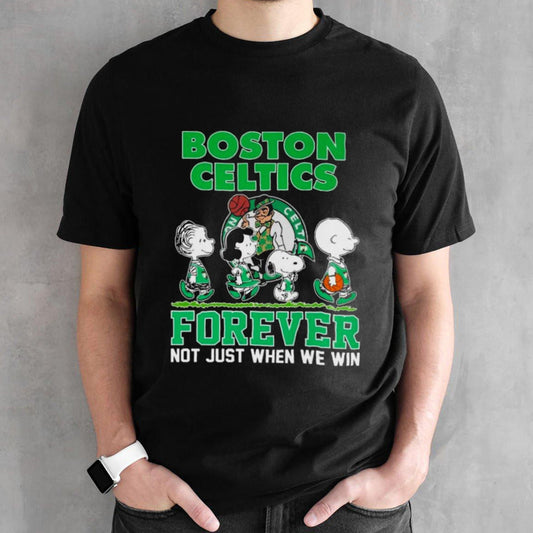 Boston Celtics X Peanuts Snoopy And Woodstock Abbey Road Forever Not Just When We Win Shirt