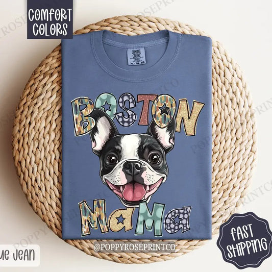 Boston Terrier Mama Comfort Colors, Dog Mom Tee, Cute Women's Tshirt