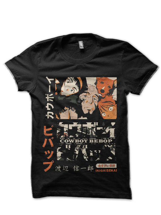 Bounty hunter Vintage IKIGAISEKAI Cowboy Bebop Black T-Shirt
