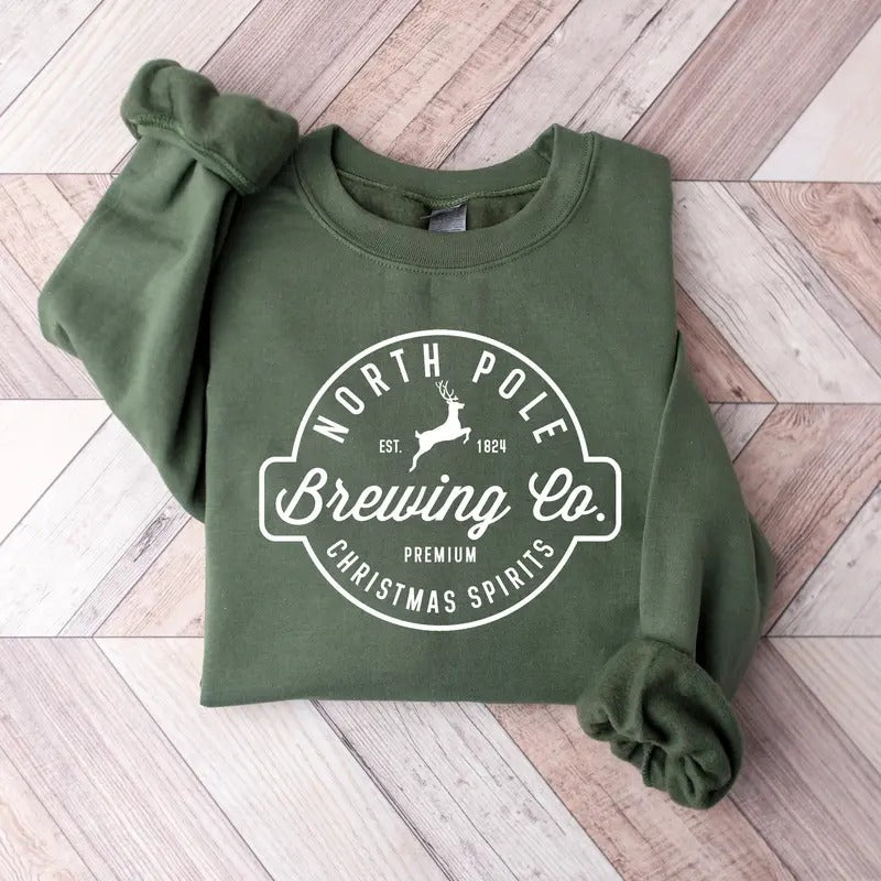Brewing Co North Pole Sweatshirt, Christmas Sweatshirt, Xmas Christmas Crewneck, Holiday Sweatshirt, Winter Sweatshirt, Christmas Sweater, Winter Holiday, Xmas Christmas Gift Shirt