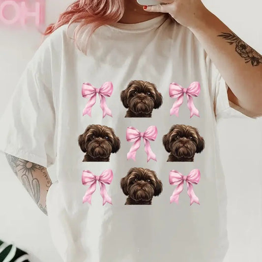 Brown shih tzu with bows Shirt ~ Unisex Apparel Relaxed Fit Printed In The USA Clothing Womenswear Casual Comfort Cotton Top Athletic Boho Chic