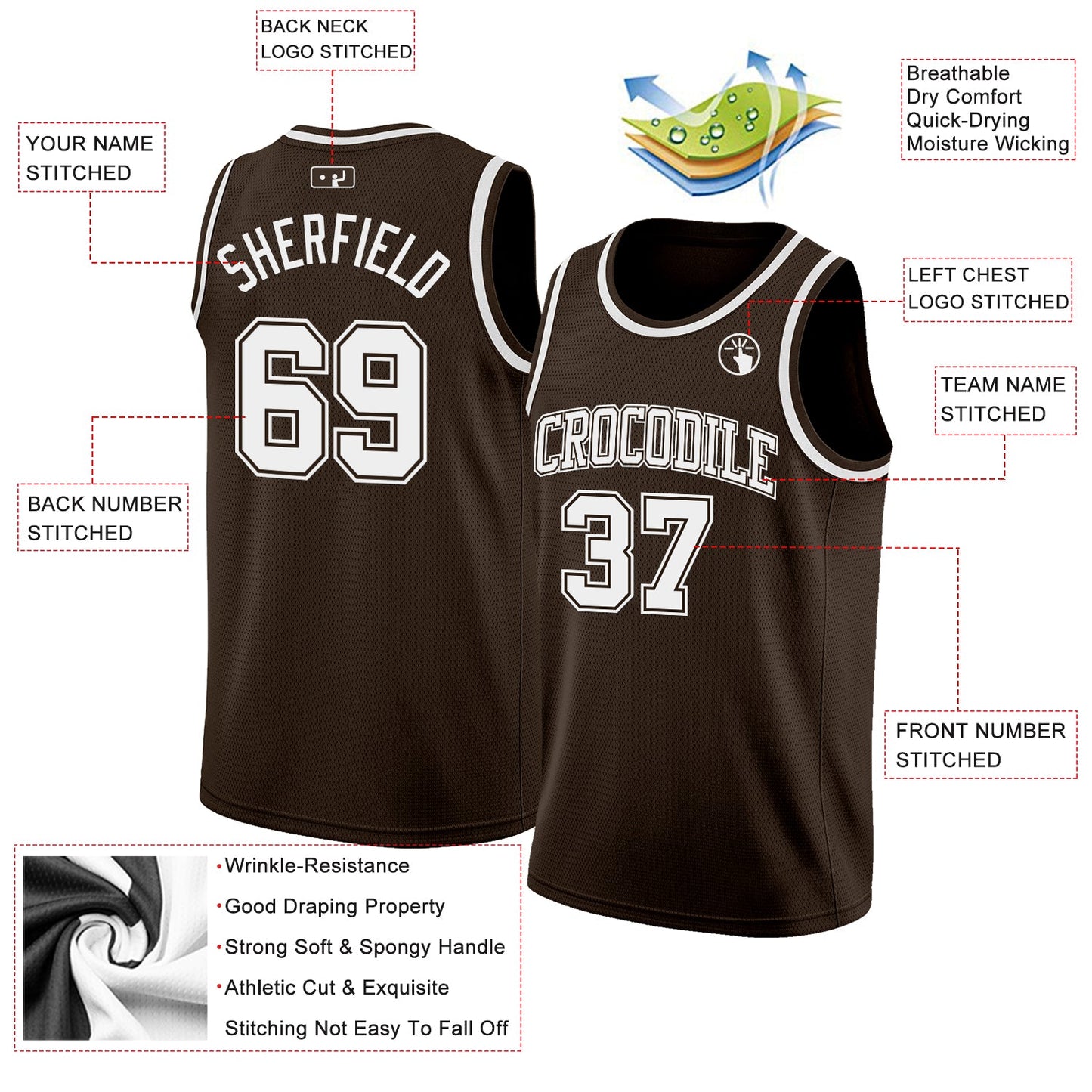 Custom Brown White Authentic Basketball Jersey