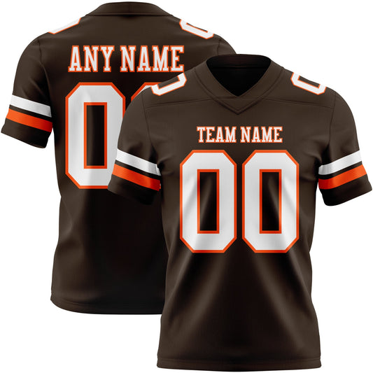 Custom Brown White-Orange Authentic Football Jersey