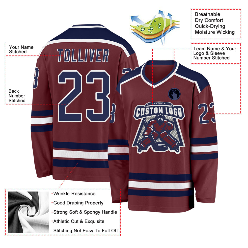 Custom Burgundy Navy-White Hockey Jersey