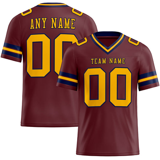 Custom Burgundy Gold-Navy Authentic Football Jersey