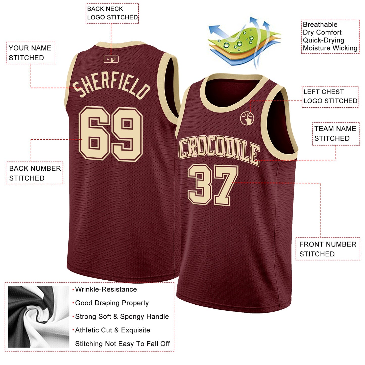 Custom Burgundy Cream Authentic Basketball Jersey