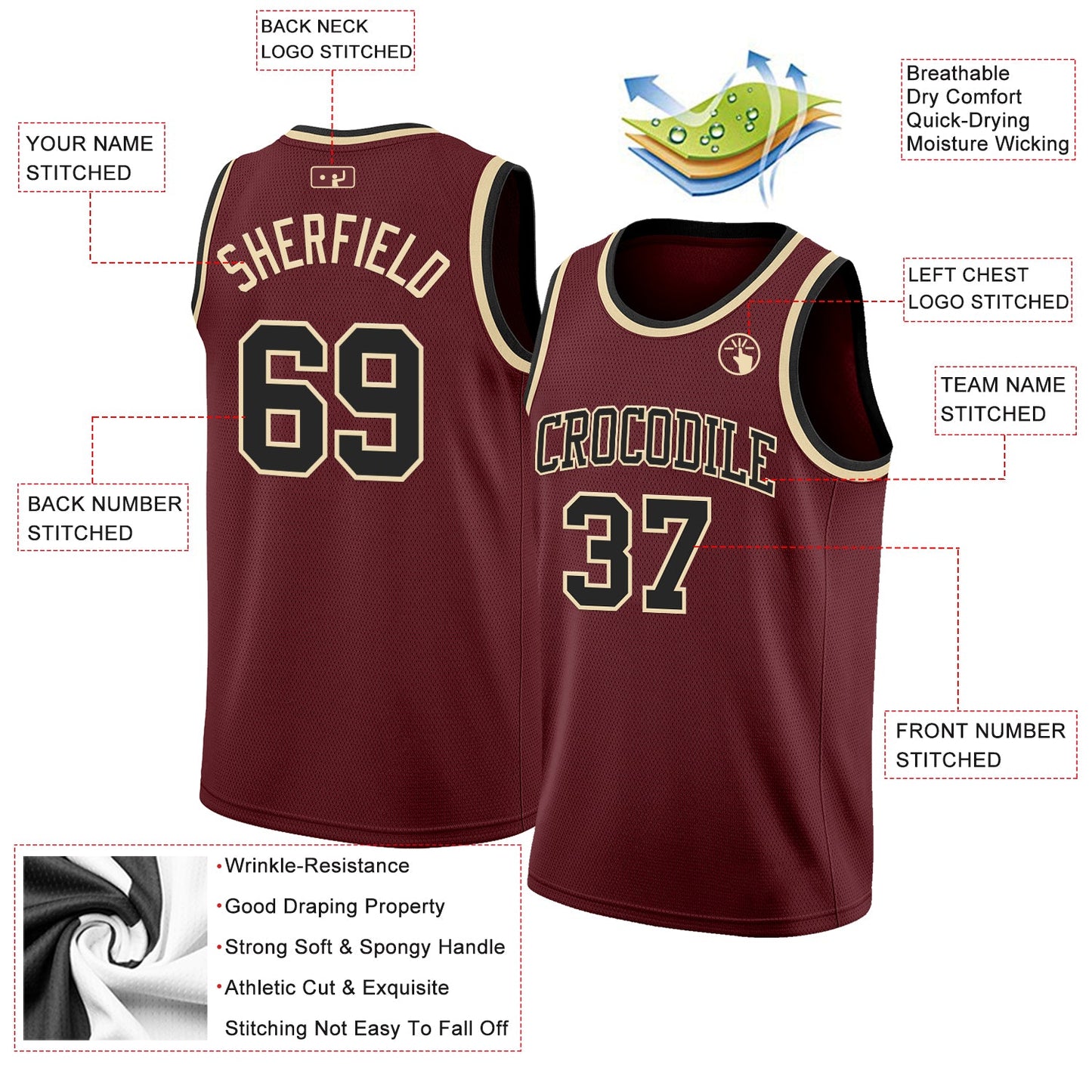Custom Burgundy Black-Cream Authentic Basketball Jersey