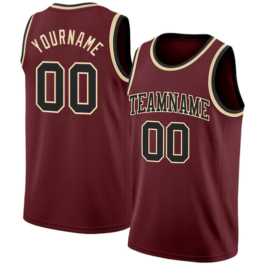 Custom Burgundy Black-Cream Authentic Basketball Jersey