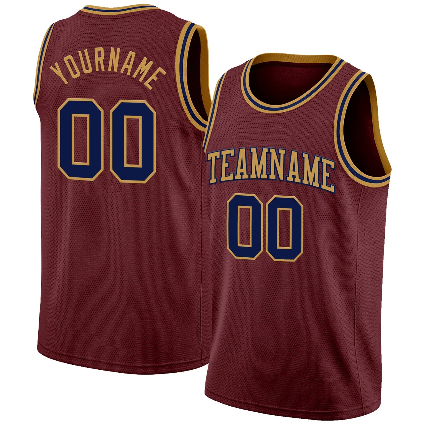 Custom Burgundy Navy-Old Gold Authentic Basketball Jersey