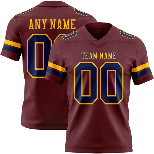 Custom Burgundy Navy-Gold Authentic Football Jersey