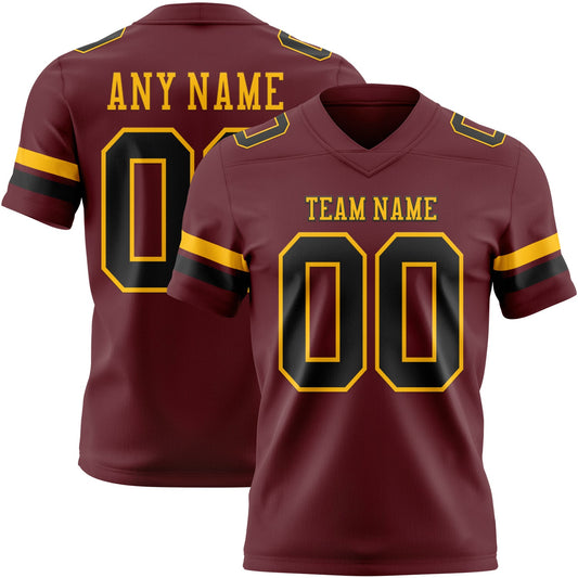 Custom Burgundy Black-Gold Authentic Football Jersey