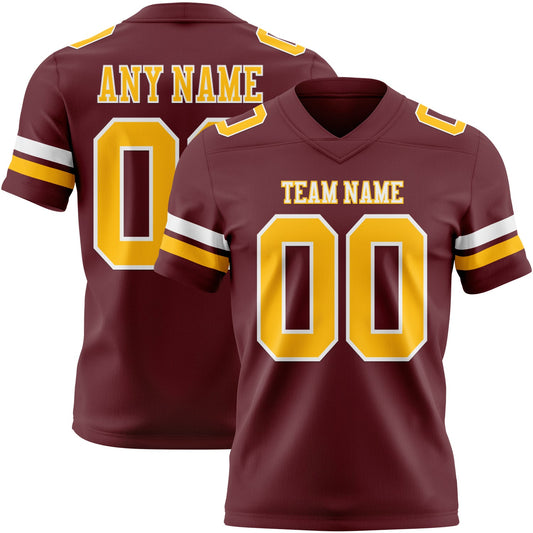 Custom Burgundy Gold-White Authentic Football Jersey