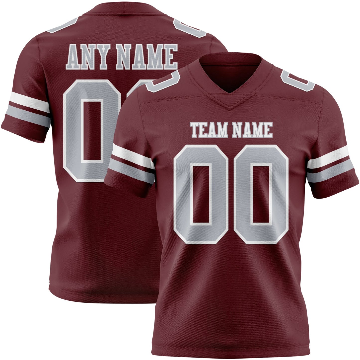 Custom Burgundy Gray-White Authentic Football Jersey