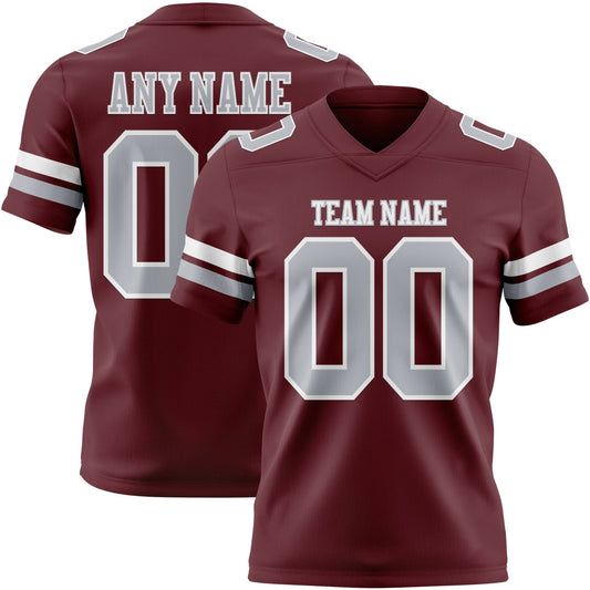 Custom Burgundy Gray-White Authentic Football Jersey