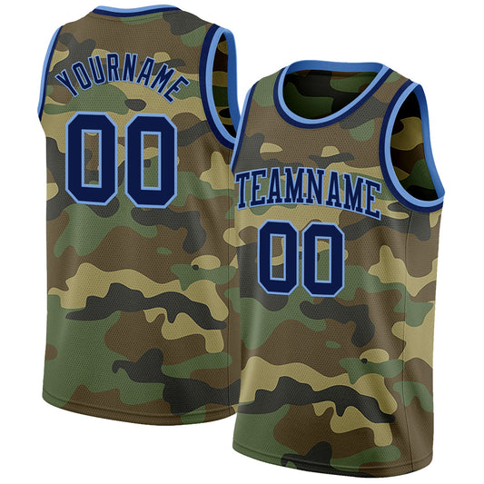 Custom Camo Navy-Light Blue Authentic Salute To Service Basketball Jersey