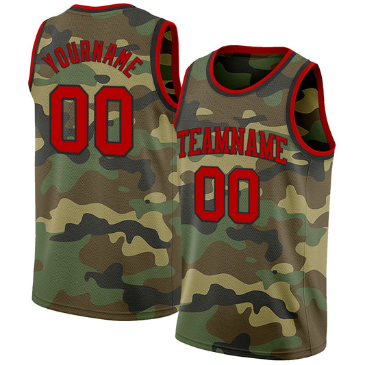 Custom Camo Red-Black Authentic Salute To Service Basketball Jersey