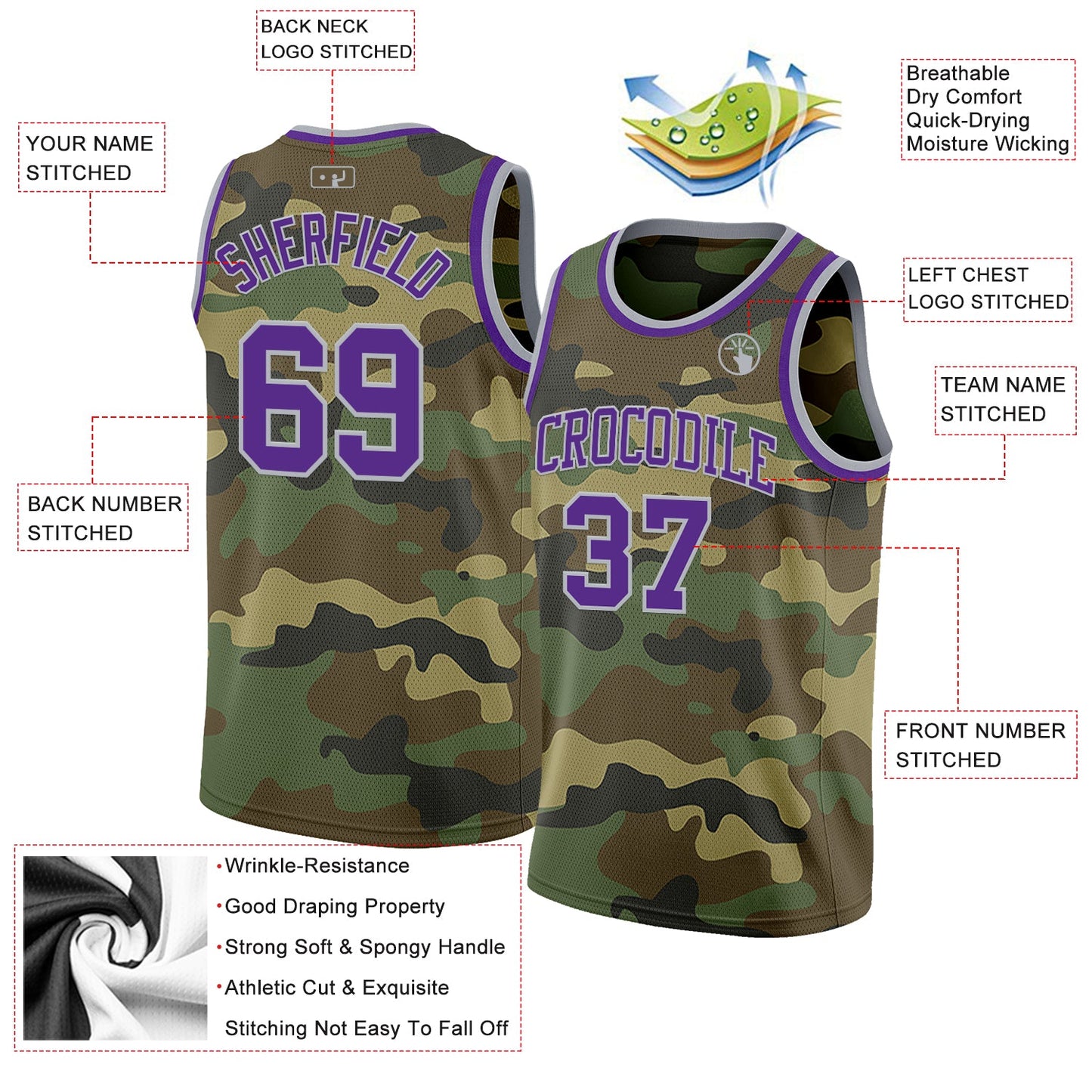 Custom Camo Purple-Gray Authentic Salute To Service Basketball Jersey