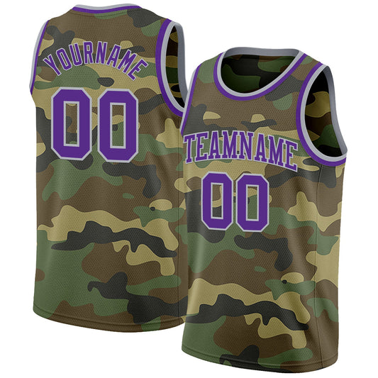 Custom Camo Purple-Gray Authentic Salute To Service Basketball Jersey