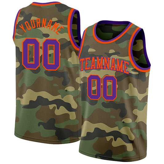 Custom Camo Purple-Orange Authentic Salute To Service Basketball Jersey