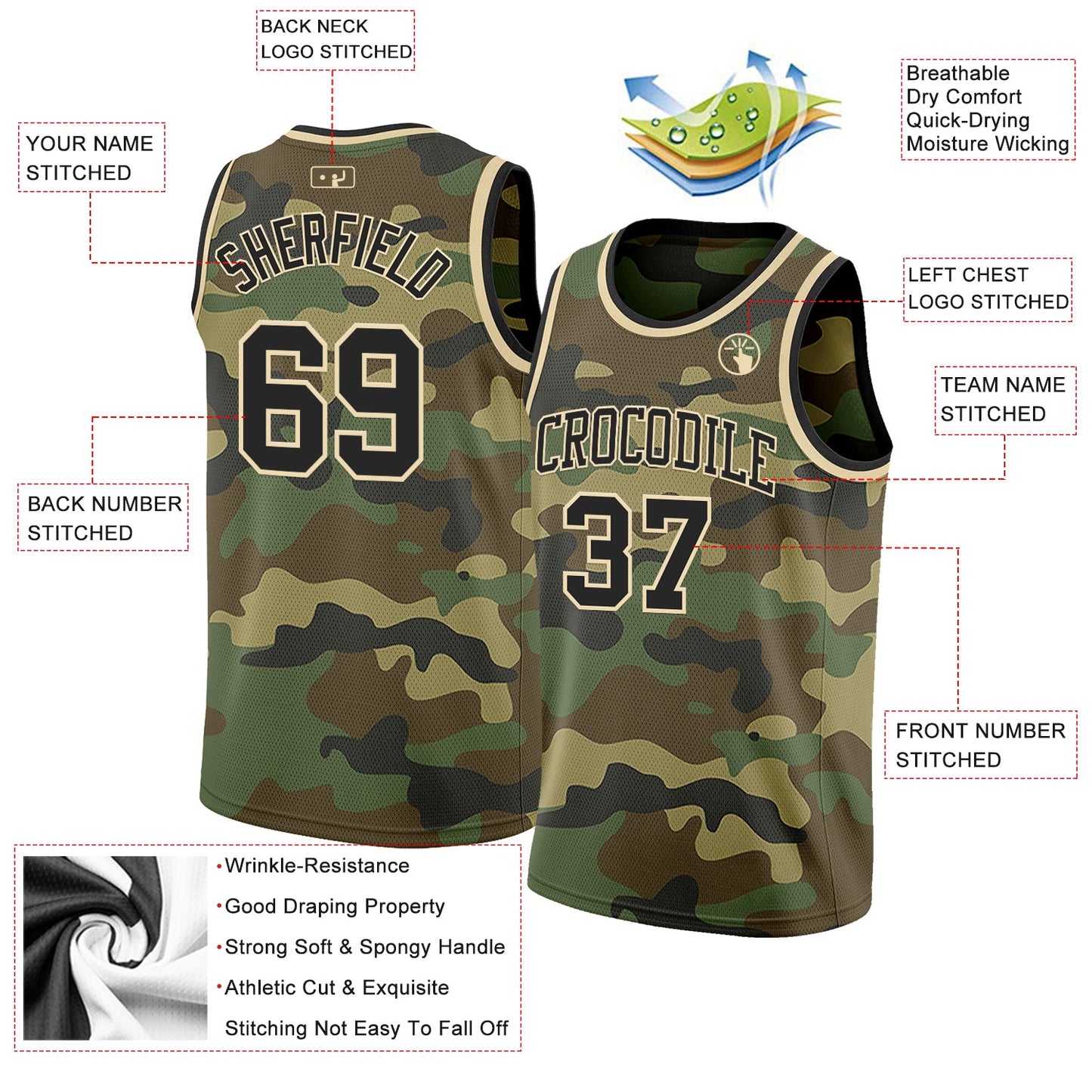 Custom Camo Black-Cream Authentic Salute To Service Basketball Jersey