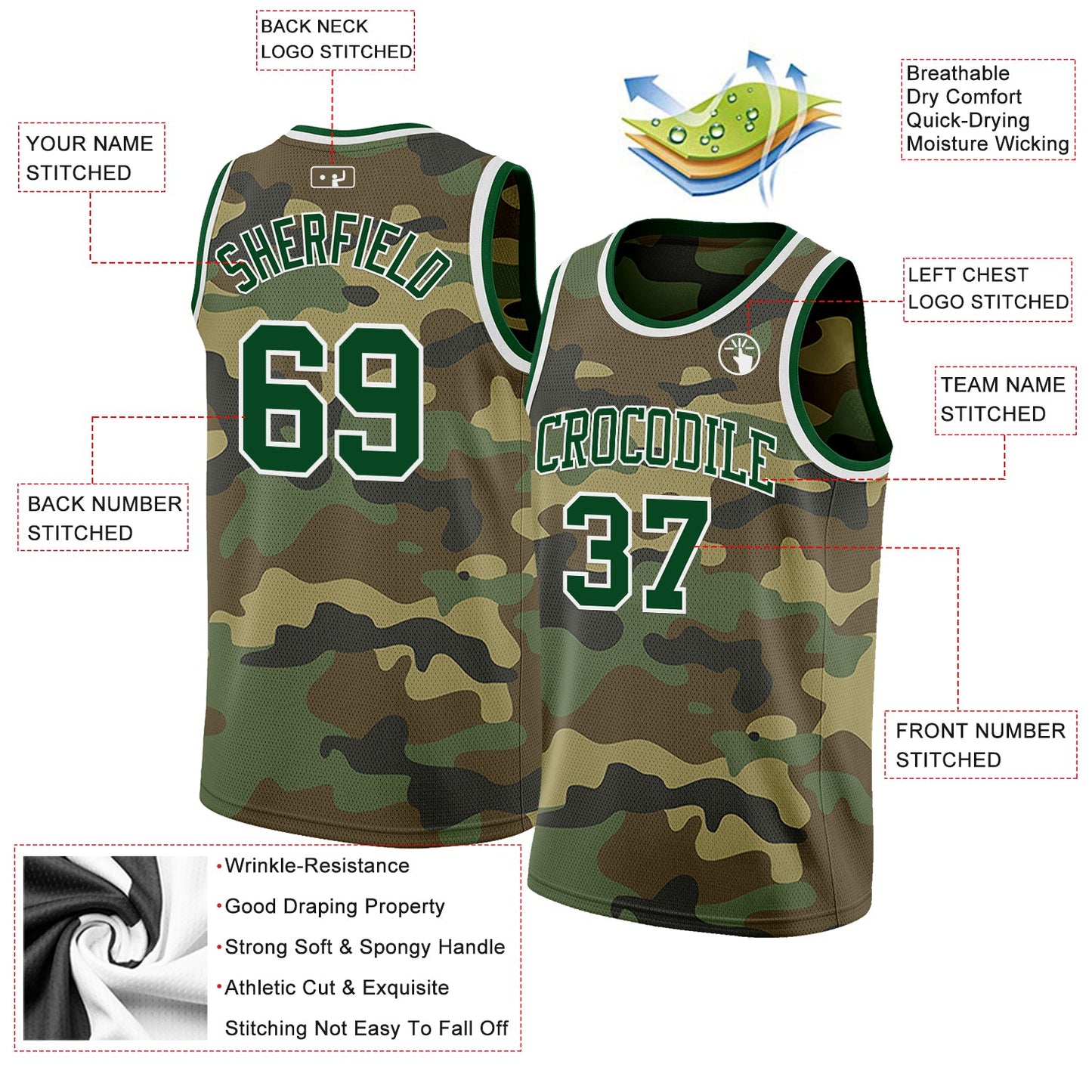 Custom Camo Green-White Authentic Salute To Service Basketball Jersey